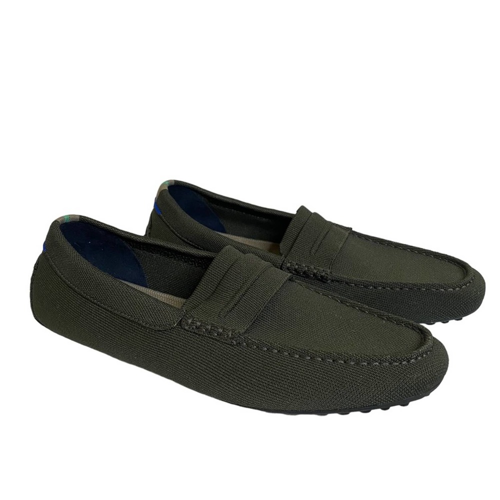 Rothy's The Driving Loafer Shoes Size M12.5 Olive Green Knit Slip On Casual